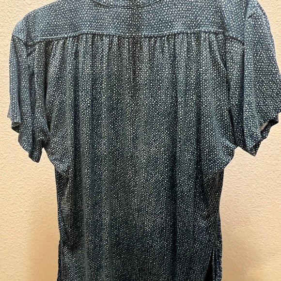 Maeve Top Women S Teal Geometric Crew Neck 3/4 Button Front Short Sleeves Rushed - Picture 6 of 7